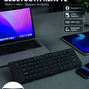 Katlanabilir Bluetooth Klavye 3 Cihaz Bağlantılı Kablosuz Taşınabilir Klavye