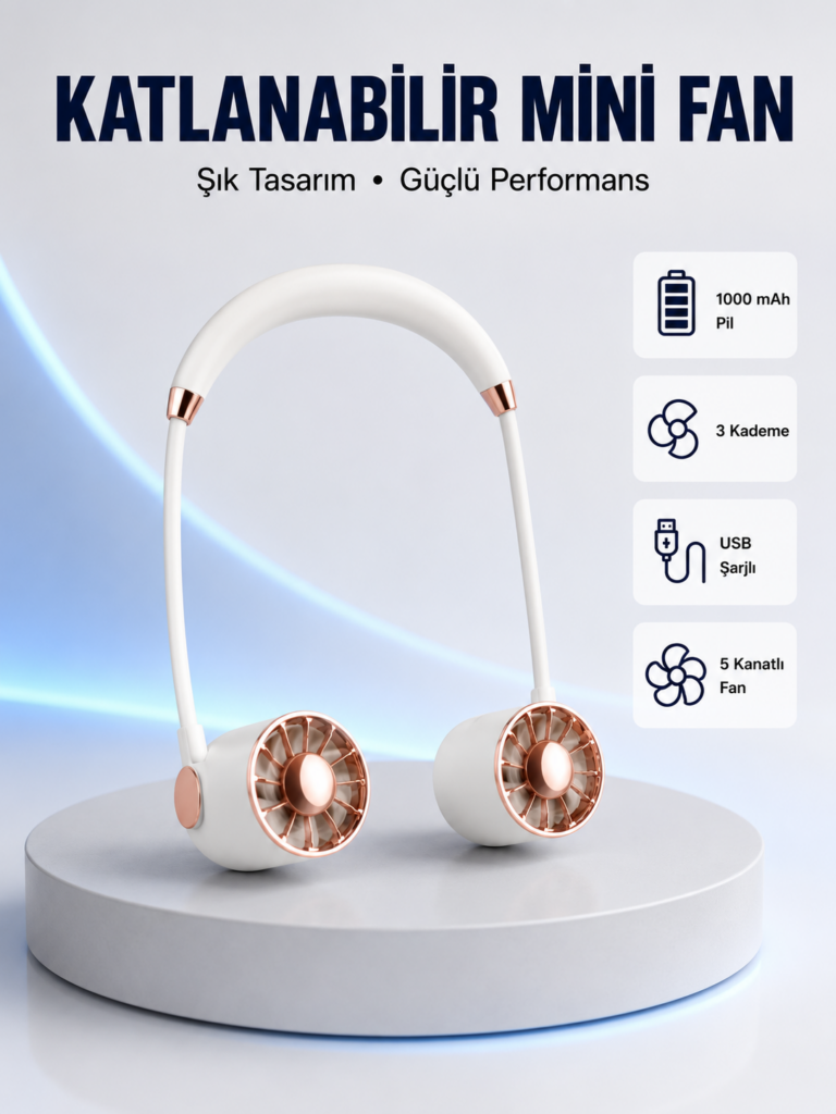 5 Kanatlı Sessiz Mini Fan 3 Vitesli Katlanabilir Asılabilir