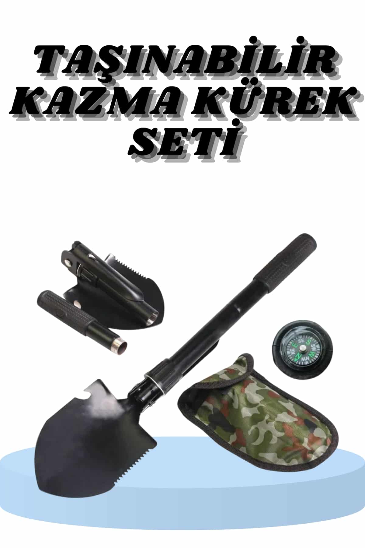 Küçük Kazma Kürek Seti, Çelik Katlanır Fonksiyonel Kamp Aleti Seti