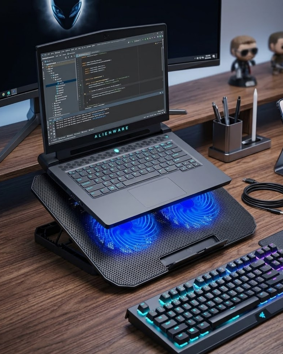 Çift Fanlı Sessiz Laptop Soğutucu 17 İnç Uyumlu Yükseltici Stand