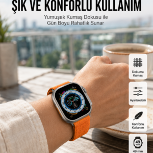 Ultra Max Kordon Kilitli Akıllı Saat Amoled Ekran Titreşimli Çağrı Cevaplayabilen