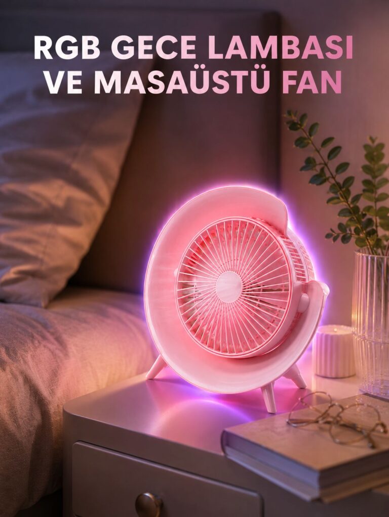 Gece Lambalı Renk Değiştiren Masaüstü Fan