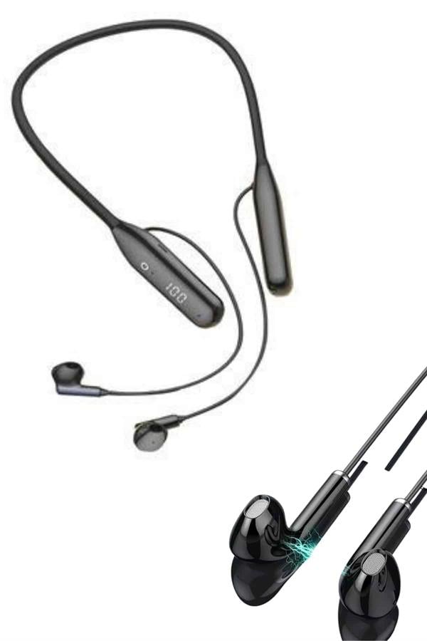 60 Saat Kablolu Boyun Askılı Dijital Göstergeli Bluetooth Kulaklığı Yeni Nesil