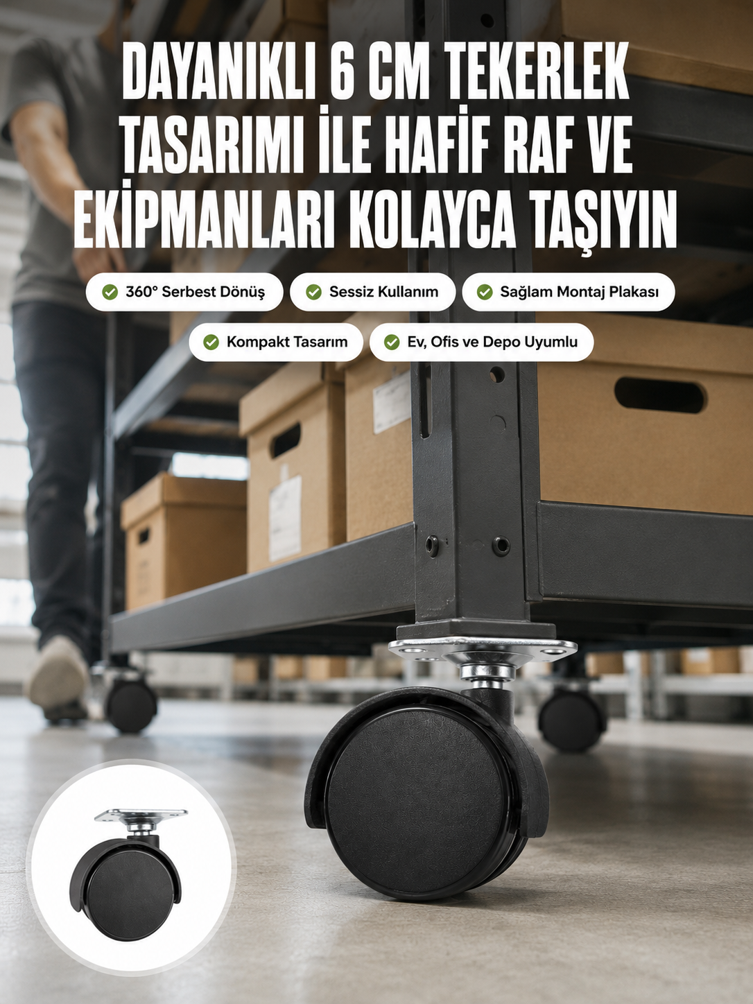 6 cm Döner Kilitsiz Ayak Tek Parça