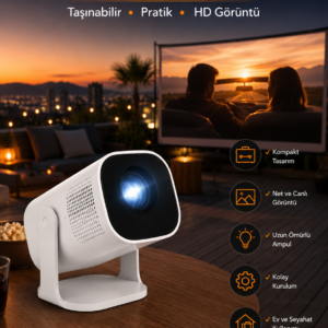 Akıllı Projeksiyon Powerbankli Taşınabilir Sinema Projektörü 4k HD Kaliteli Yeni Nesil