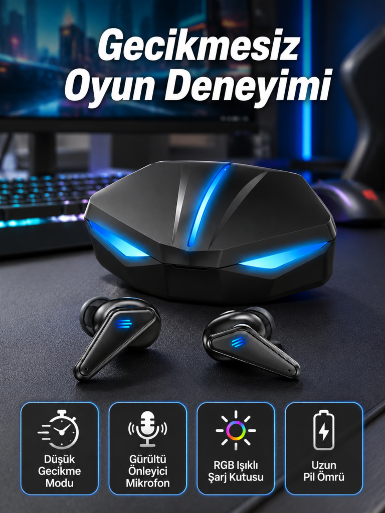 Bluetooth Kulaklık Oyuncu Kulaklığı RGB Işıklı Oyunlarda Düşük Gecikme