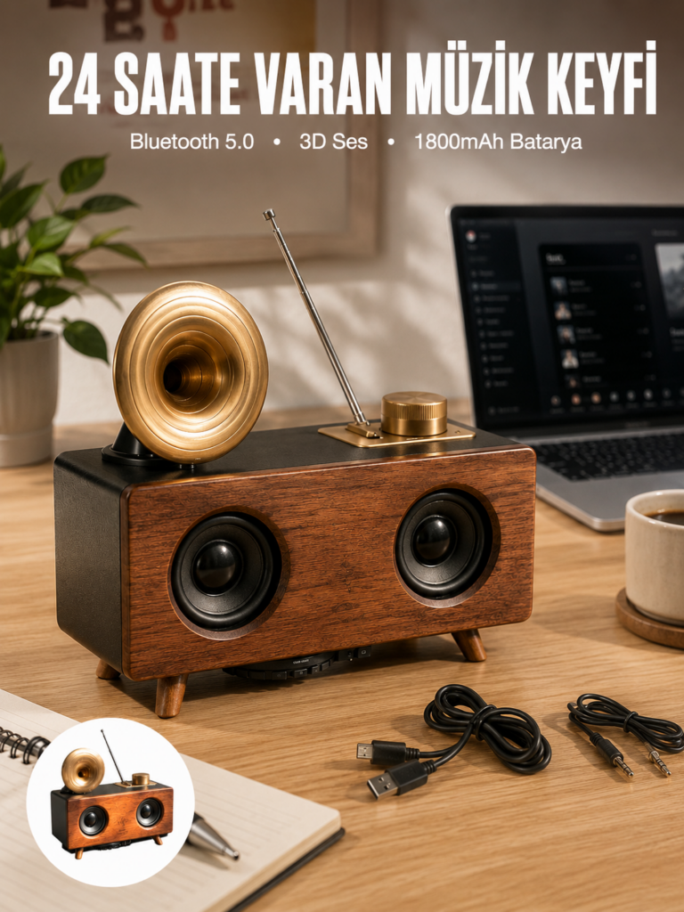 Çalar Radyo Müzik Kutusu Nostaljik Hoparlör Speaker