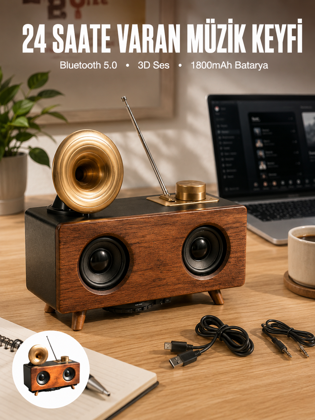 Çalar Radyo Müzik Kutusu Nostaljik Hoparlör Speaker