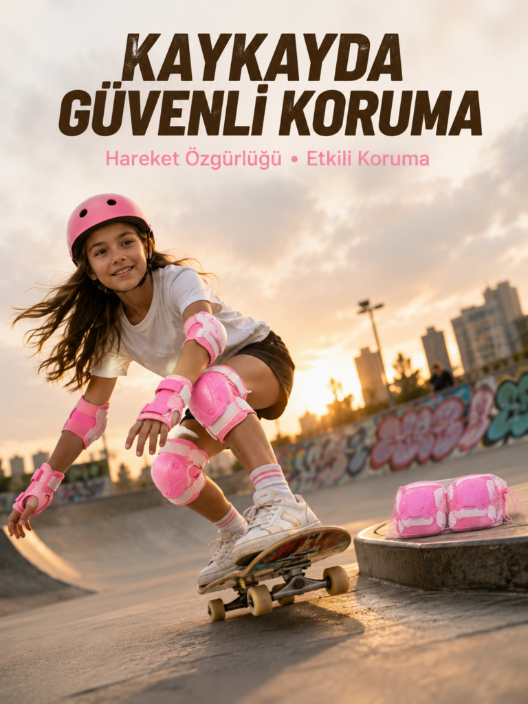 Pembe Çocuk Koruyucu Dizlik Dirseklik ve El Bilek Koruyucu