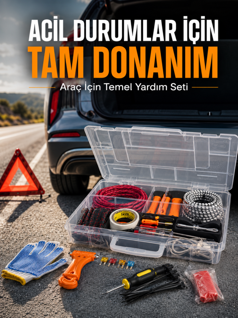 27 Parça Profesyonel Oto Acil Durum ve Araç Yardım Ekipman Seti Taşıma Kutulu