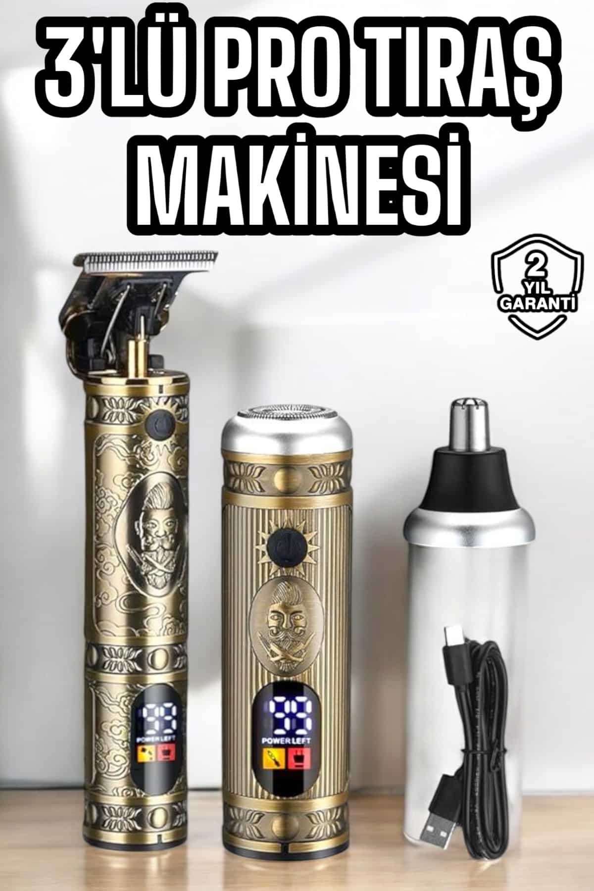 Üç Başlıklı Tıraş Makinesi, Saç, Sakal ve Vücut Tıraşı İçin Uygun