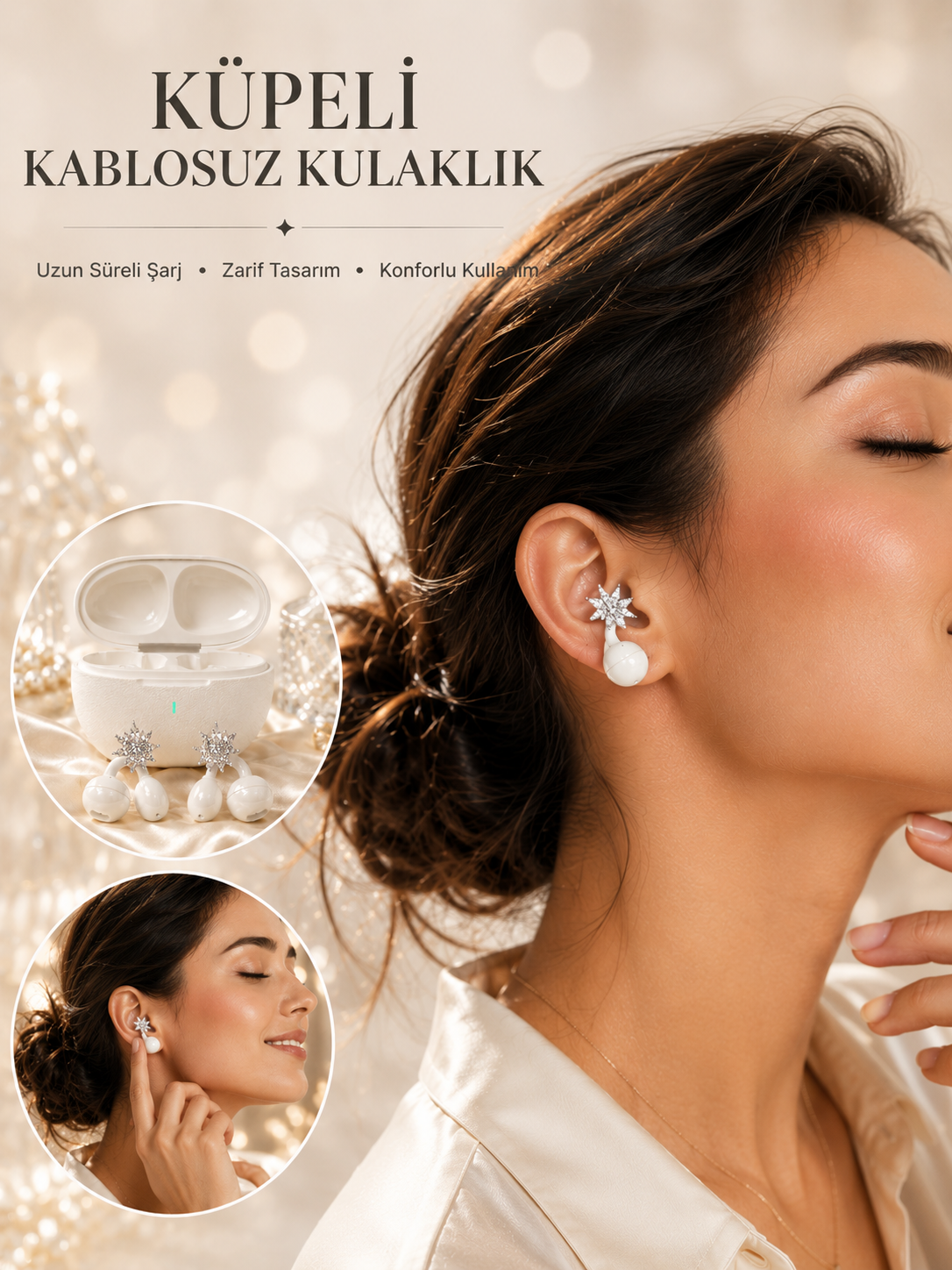 Küpeli Kablosuz Bluetooth Kulaklık Uzun Süreli Şarj Özellikli