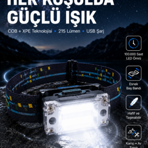 USB Şarjlı Mini LED KAFA Feneri 50m Odak 150m Geniş Aydınlatma Yeni Nesil