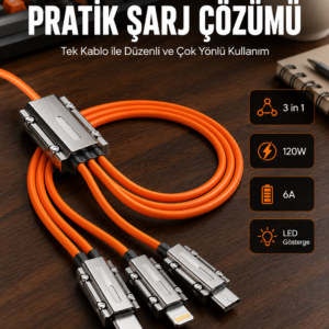Yüksek Güç Aktarımı Sunan 6A Destekli Çoklu Bağlantı Şarj ve Veri Kablosu
