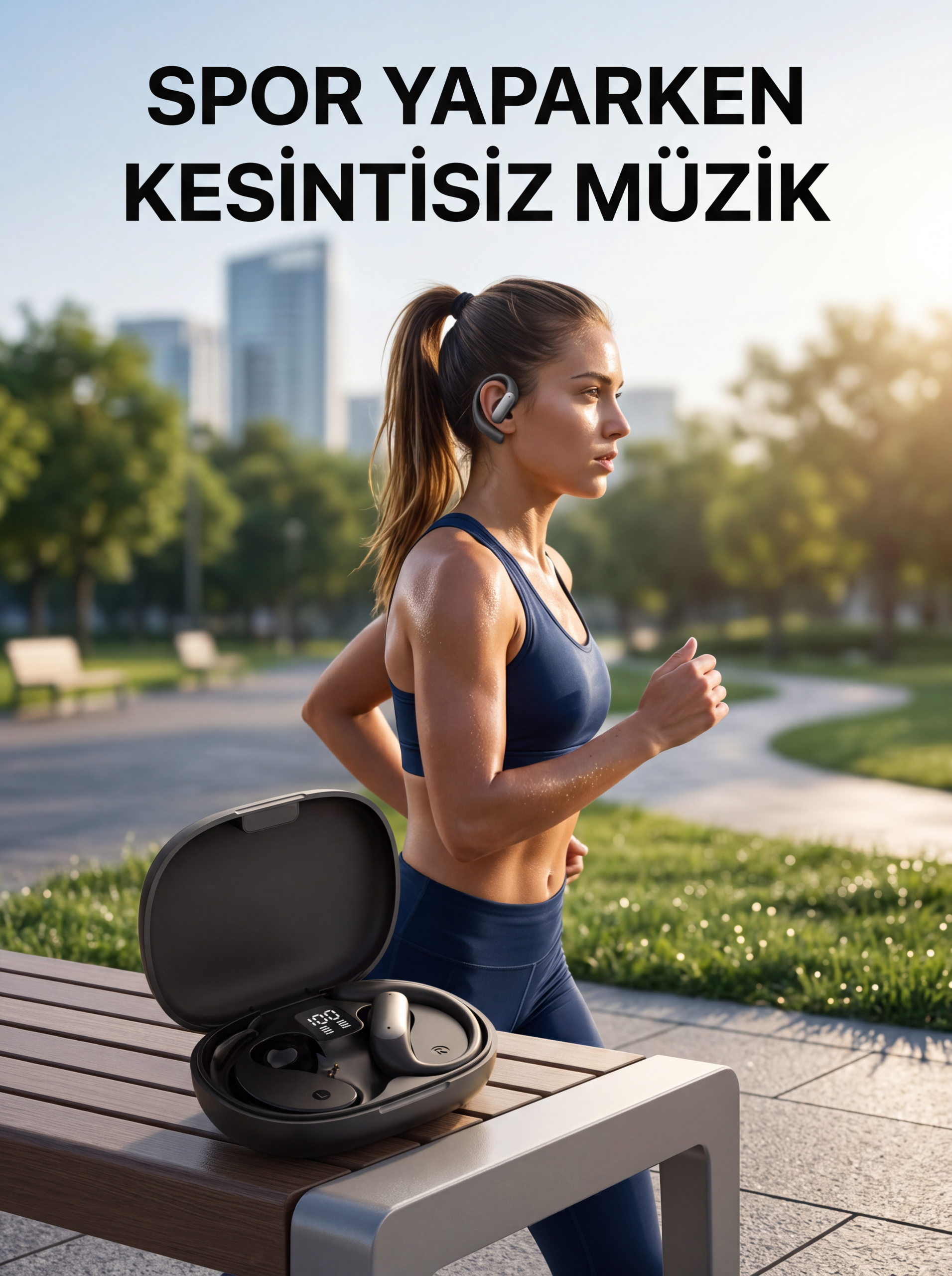 Kablosuz Bluetooth Spor Kulaklığı Güvenli Tutuşlu Dijital Ekranlı Şarj Kutusu