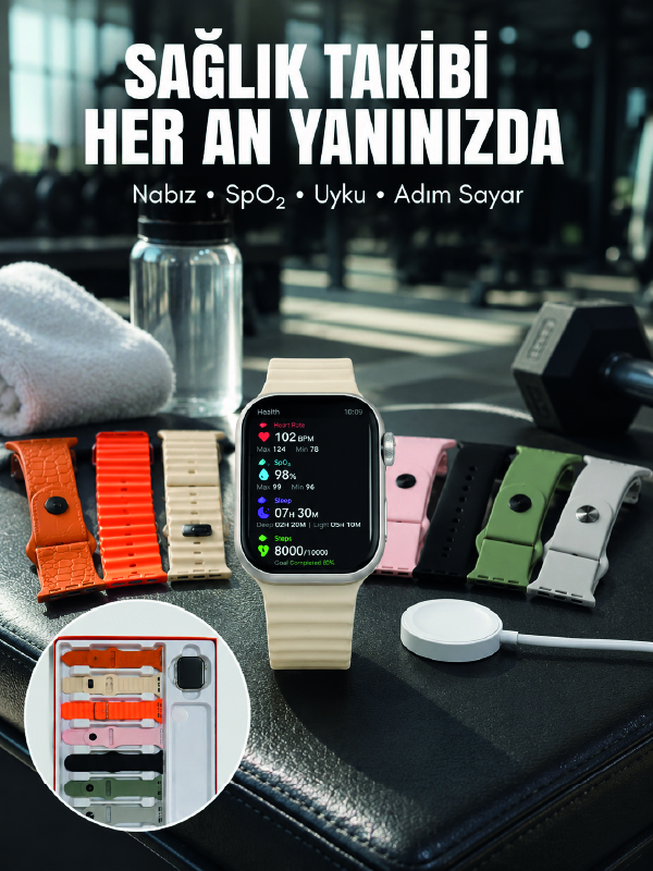 7'li Kordon Setli Akıllı Saat Bluetooth Görüşme Bildirim Destekli Çok Fonksiyonlu Smart Watch
