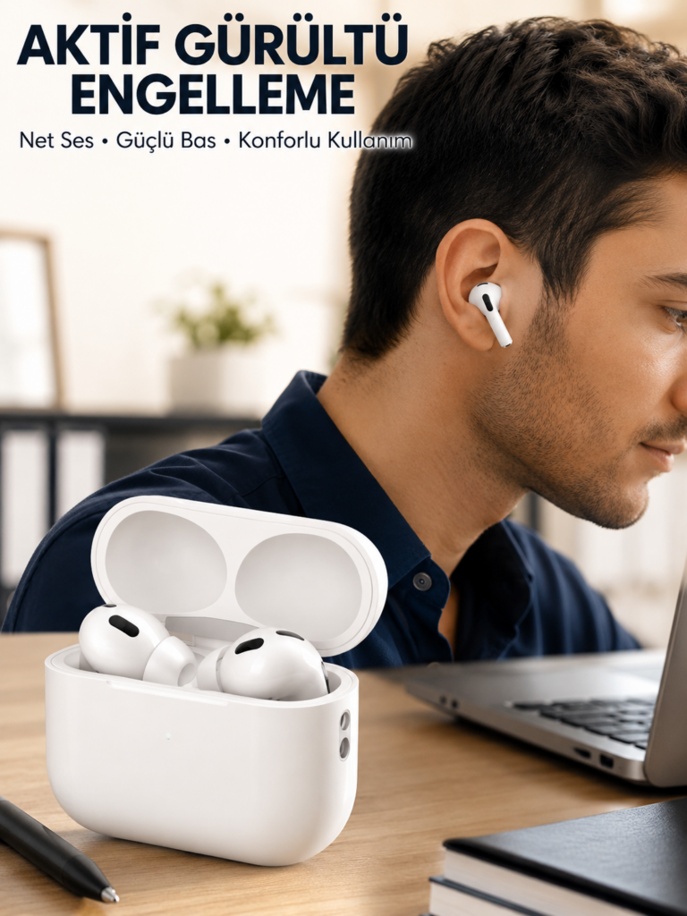 Aktif Gürültü Engelleyici Kablosuz Bluetooth Kulaklık – Şarj Kutulu, Uzun Ömürlü Yeni Nesil