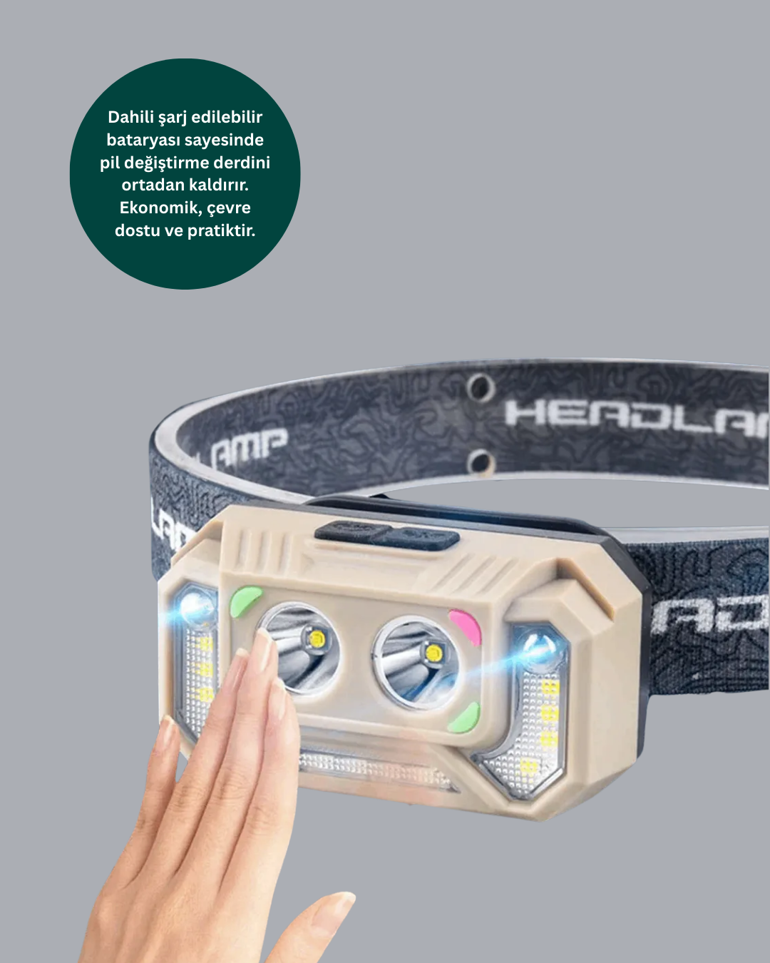 Şarjlı Wave Sensörlü LED Kafa Feneri Outdoor Kullanım Yeni Nesil