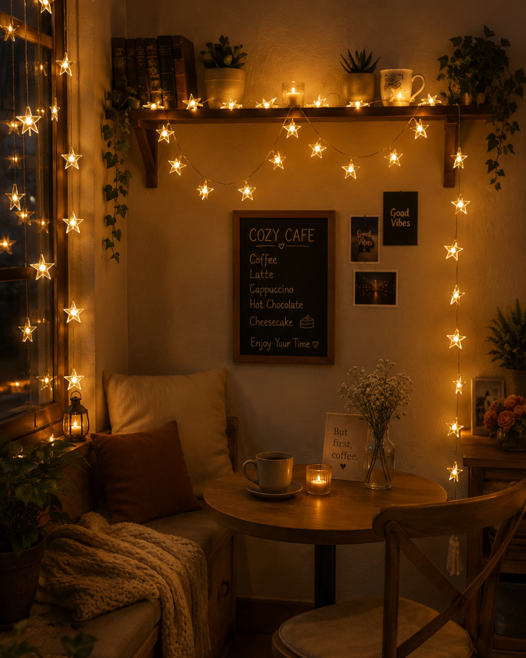 20 LED Yıldız Işık Zinciri Günışığı Beyaz Dekoratif Süs Lambası