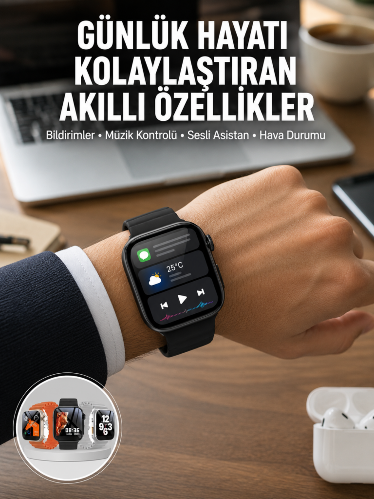 Yeni Nesil Akıllı Saat Müzik Dinleme Bildirim Görme Sesli Asistan Desteği Yeni Nesil