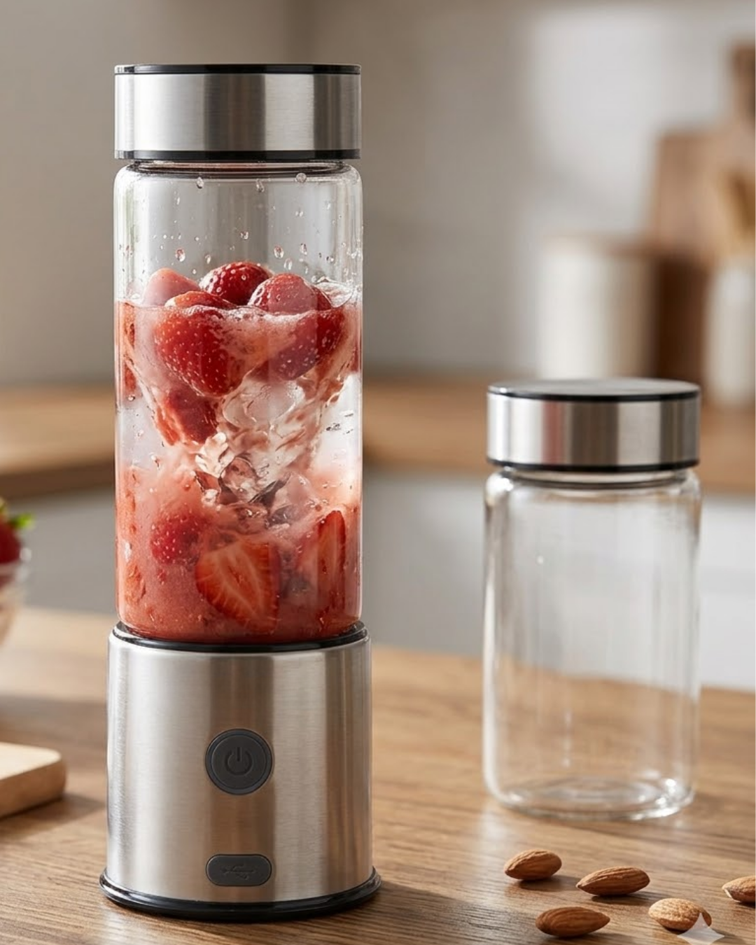 USB Type C Şarjlı Cam Blender 6 Bıçaklı Smoothie ve Shake Blender