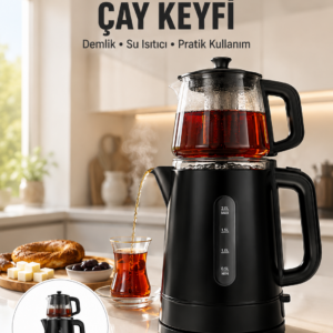 0,9 L Cam Demlik ve 1,7 L Su Haznesi ile Çay Keyfi Yeni Nesil
