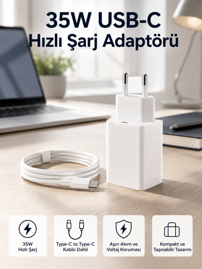 35W USB-C Hızlı Şarj Adaptörü Type-C to C Kablo Seti