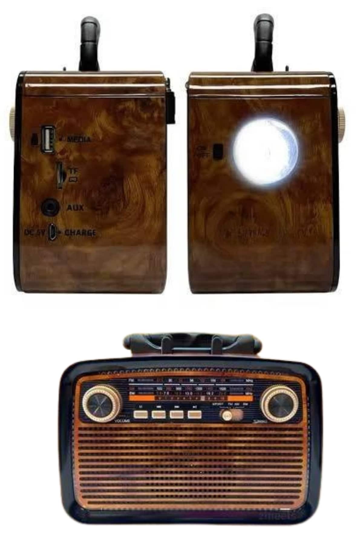 Nostalji Radyo Bluetooth Hoparlör USB-SD Kart Giriş Led Fener Işıklı Bataryalı Pilli Yeni Nesil