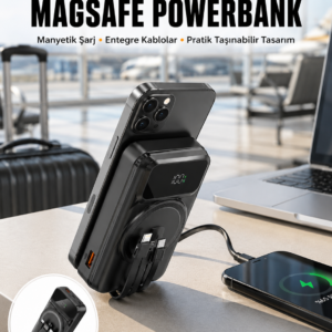 15W Kablosuz Hızlı Şarjlı 10000 mAh Powerbank – Taşınabilir, LED Göstergeli