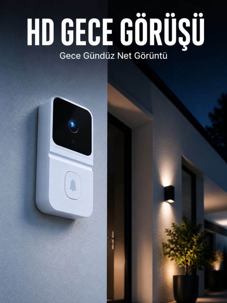 Beyaz Akıllı Güvenlik Kapı Zili | Telefon Kontrollü Wi-Fi Görüntülü Kapı Zili