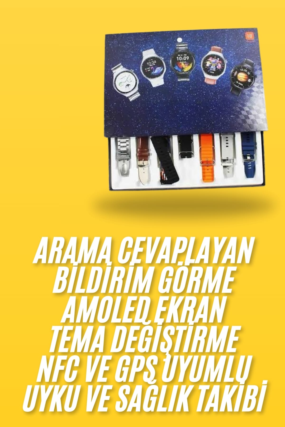 7 Kordonlu Akıllı Saat Siyah Kasa Dokunmatik Ekran Uyku ve Sağlık Takibi