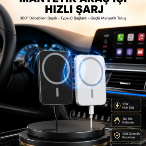 15W Kablosuz Şarj Destekli MagSafe Araç Tutucu Havalandırma Klipsli
