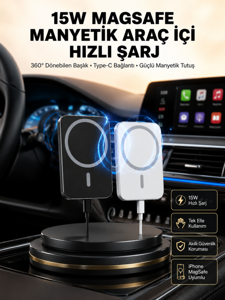 15W Kablosuz Şarj Destekli MagSafe Araç Tutucu Havalandırma Klipsli