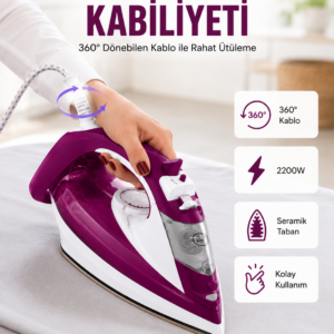 2200W Seramik Kaplama Estetik Tasarımı 360 Derece Dönebilir Kablosu Yeni Nesil