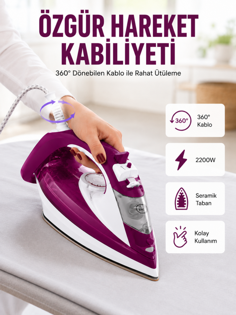 2200W Seramik Kaplama Estetik Tasarımı 360 Derece Dönebilir Kablosu Yeni Nesil
