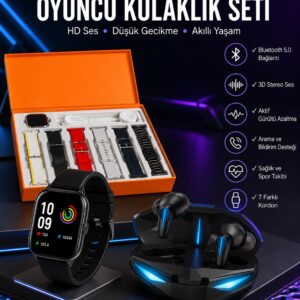 7 Kordonlu Akıllı Saat Ve Oyuncu Kulaklığı ANC Özelliği Kulak İçi Mikrofonlu Sesli Görüşme
