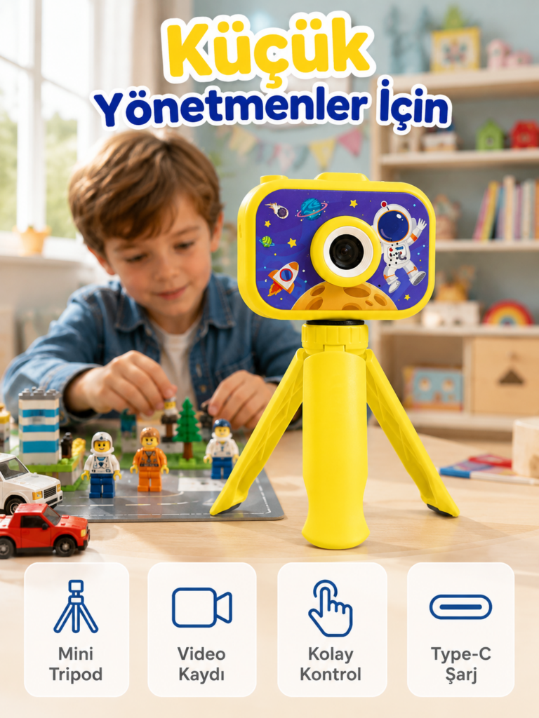 Çocuk Kamerası Fotoğraf ve Video Çekimi Mini Tripodlu Şarjlı Dijital Kamera 2.0 TFT Ekran