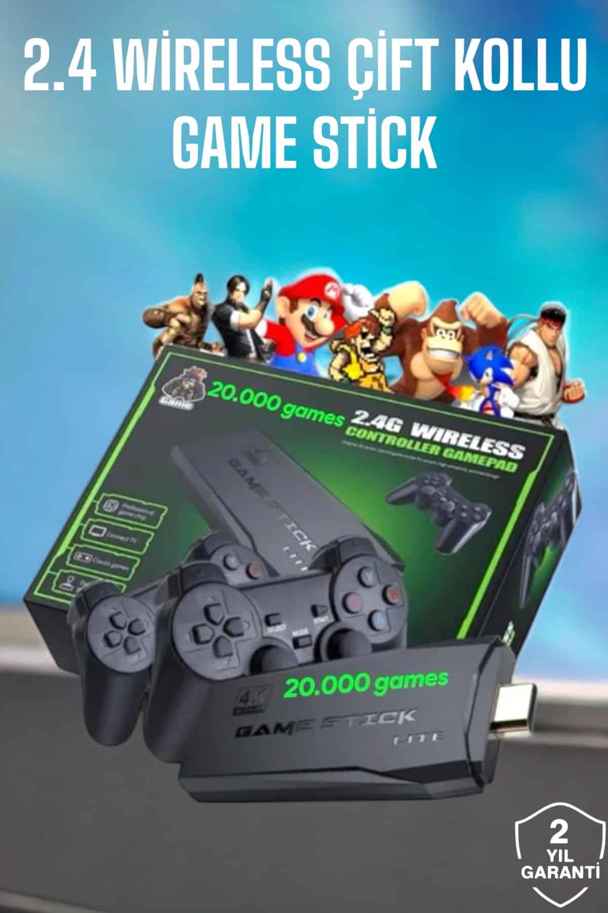 Kablosuz Çift Kol Yüksek Hassasiyetli 2.4G Game Stick 2000 Oyunlu