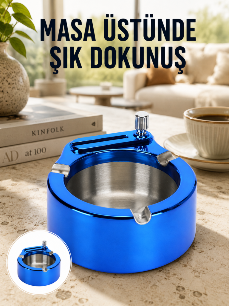 Masa Üstü Çakmaklı Küllük Paslanmaz Metal Gövde Yeni Nesil