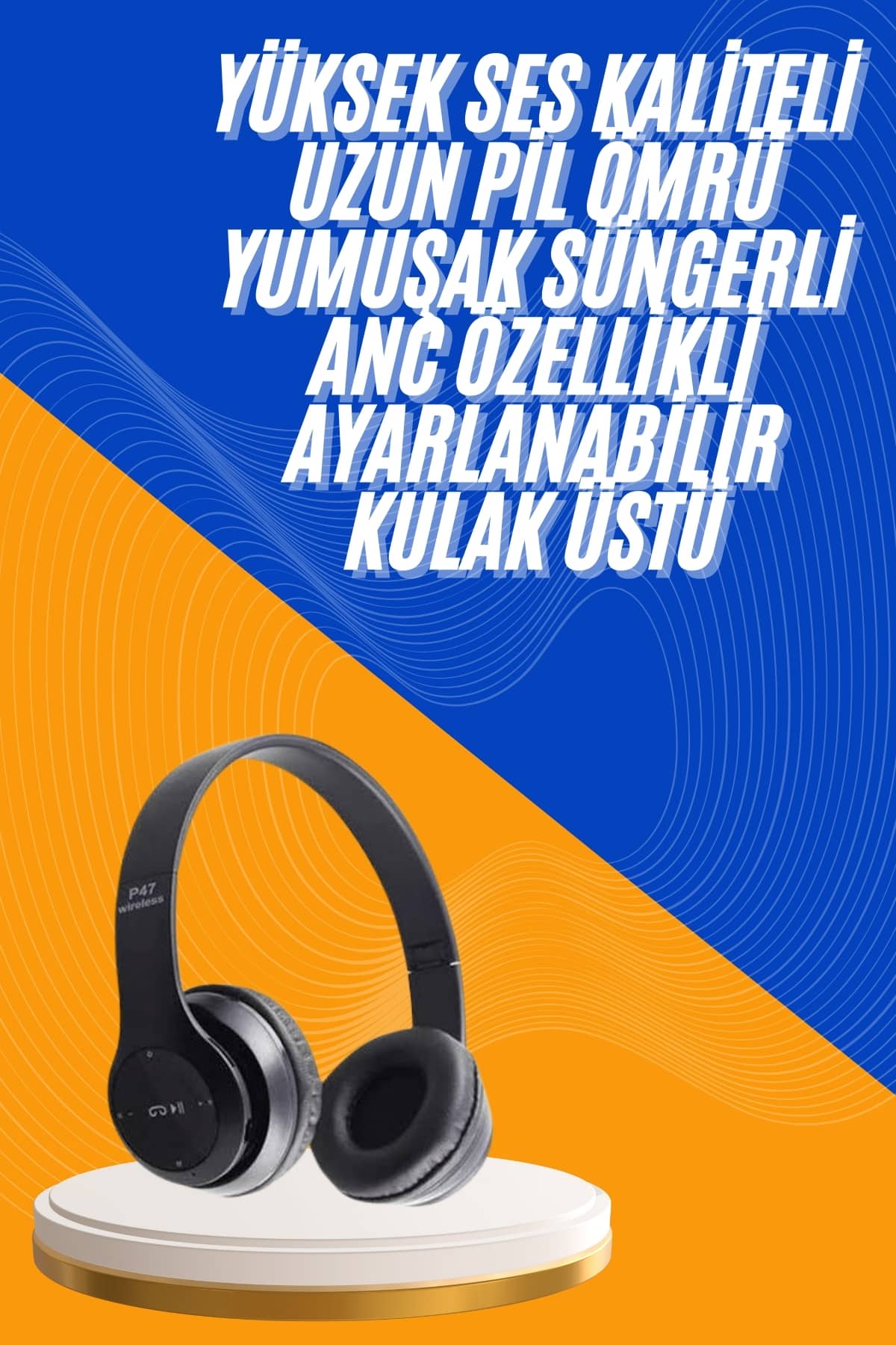 Wireless 5.0 Bluetooth Kablosuz Kulaklık ANC Özellikli Kulak Üstü Ayarlanabilir