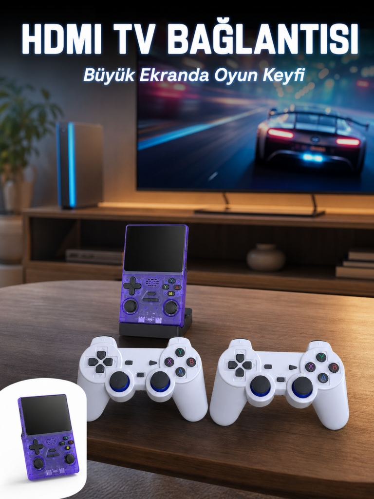 Retro Oyun Konsolu 2 Kablosuz Oyun Kolu ve IPS Ekranlı