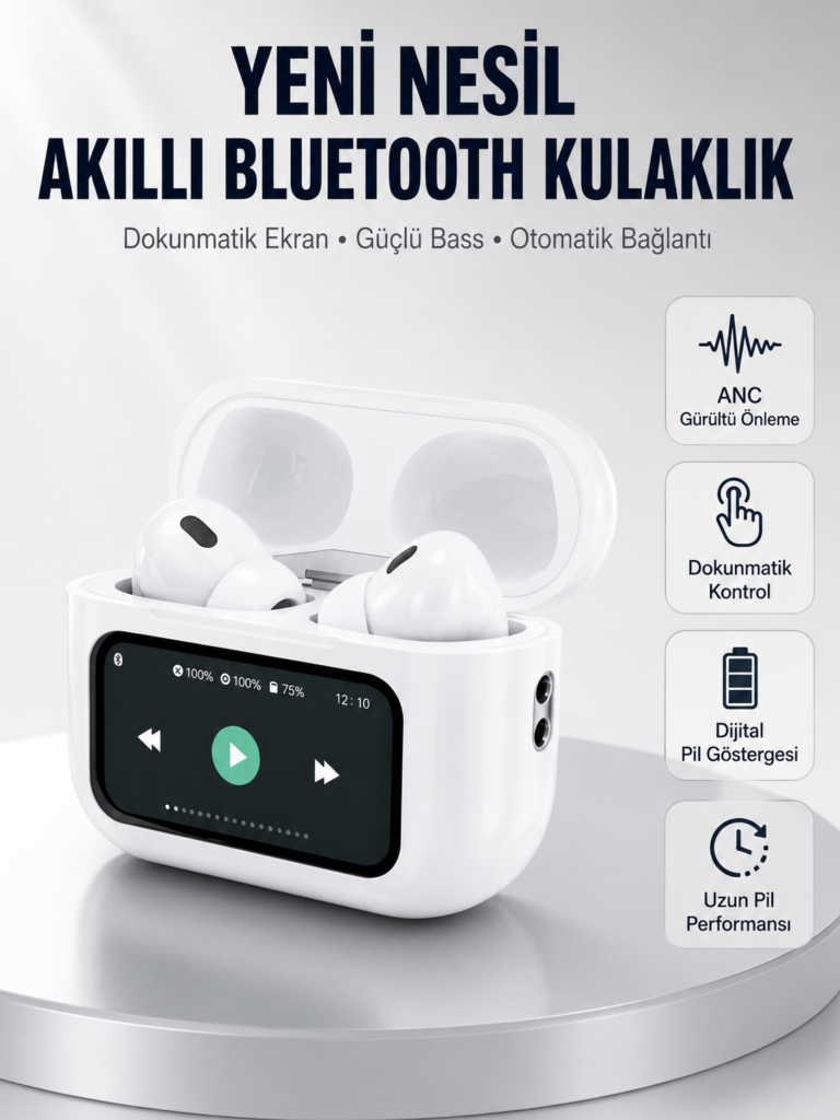 Dokunmatik Ekranlı Bluetooth Kulaklık ANC Gürültü Önleme Suya Dayanıklı Yeni Nesil