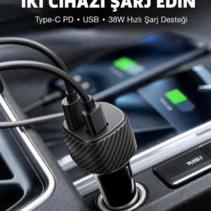 38W Oto Çakmaklık Araç Içi Şarj Cihazı Hızlı Şarj Uzun Ömürlü Yeni Nesil