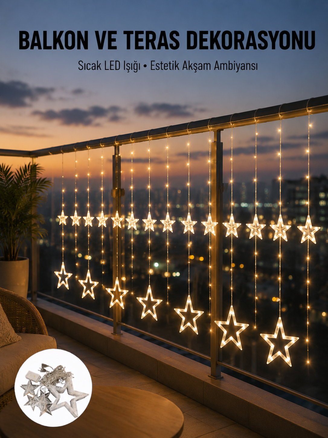 Yıldız Figürlü Perde Peri Led 3x3 Metre Dekoratif Işık Yeni Nesil