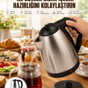Kettle Su Isıtıcı C F Priz Uyumlu 220 - 240 V Paslanmaz Çelik Kablolu