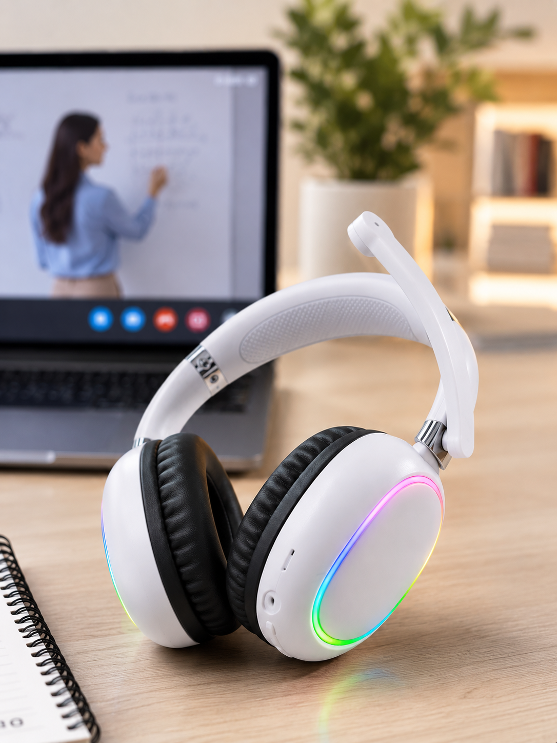 Beyaz Kablosuz Bluetooth Kulaklık Mikrofonlu Ergonomik Kulak Üstü Tasarım