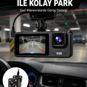 1080P 3 Kameralı Araç DVR – Döngü Kayıt ve Geri Görüş Özellikli Yeni Nesil