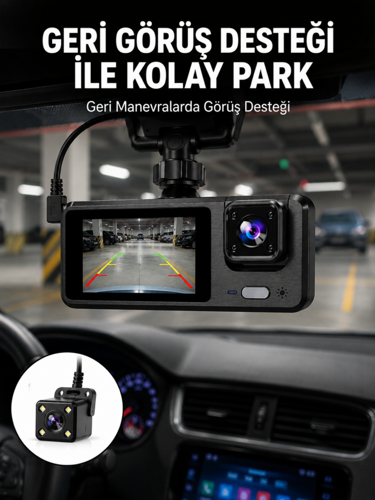 1080P 3 Kameralı Araç DVR – Döngü Kayıt ve Geri Görüş Özellikli Yeni Nesil