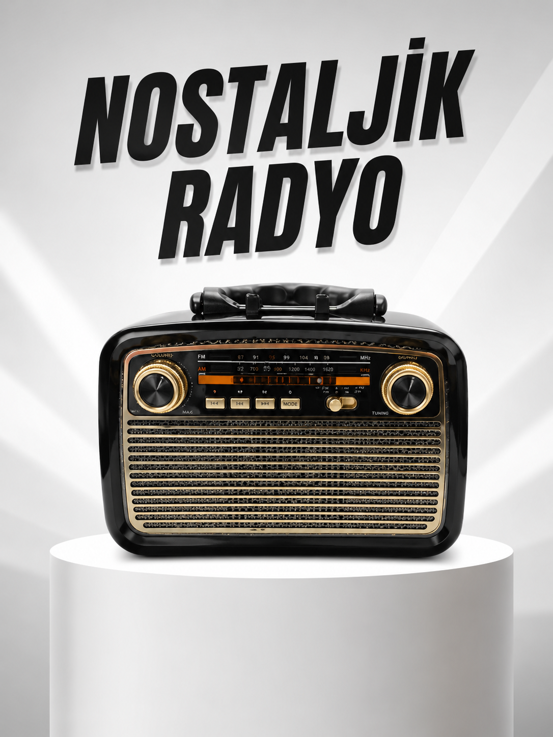 Müzik Kutusu Bluetooth Bağlantılı El Fenerli Nostaljik Tasarım Radyo