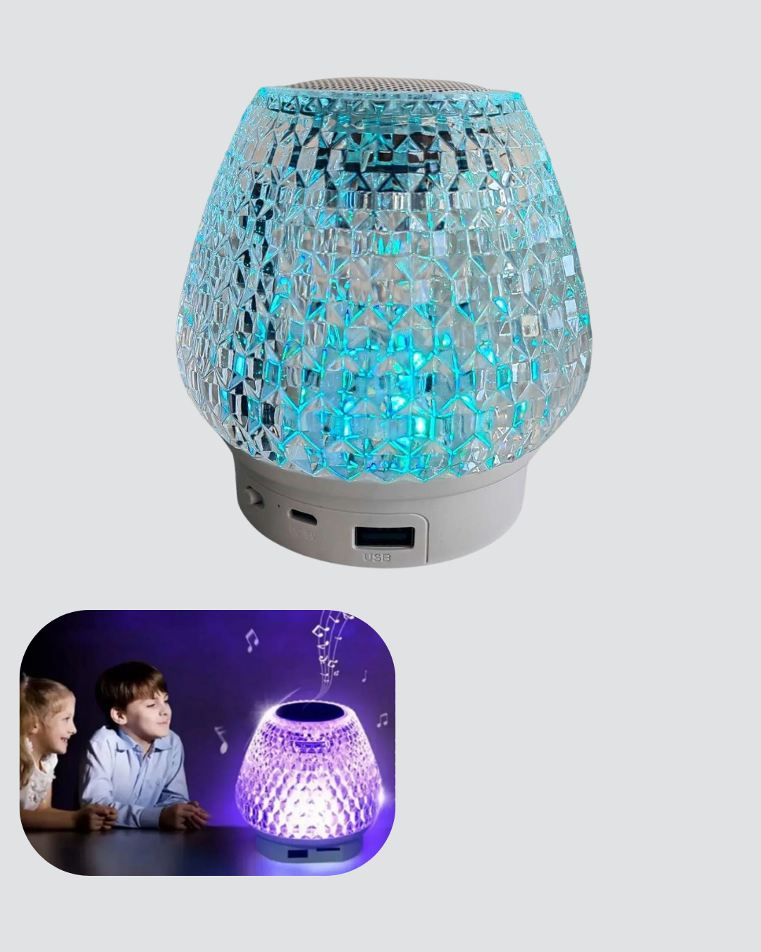 Mini LED Işıklı Bluetooth Hoparlör 5W Kristal Desenli 1200 mAh Şarjlı